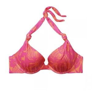 Victoria's Secret Knotted Sexy Tee Push-Up Bikini Top Sz 34DDD Pink Palm Print